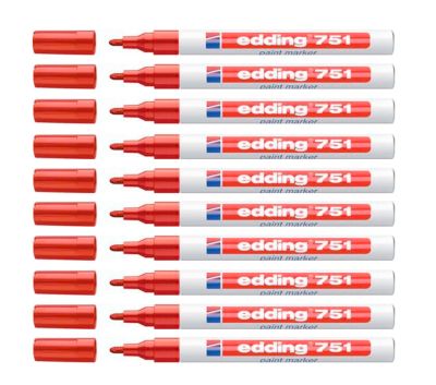 Lackmarker EDDING 751, 10 Stück, Rundspitze, Strichbreite 1-2 mm, rot, 10 Stück