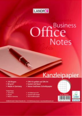 LANDRÉ Kanzleipapier Office, 250 Doppelbögen, DIN A3/A4 gefalzt, 80 g/m², kariert, mit Rand, rot
