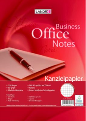 LANDRÉ Kanzleipapier Office, 250 Doppelbögen, DIN A3/A4 gefalzt, 80 g/m², kariert, ohne Rand, rot