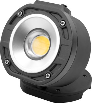 LED-Arbeitsleuchte Ansmann FL1100R, 2 Leuchtstufen, 1100 Lumen, bis zu 4,5 h, IP65, Akku, 360° Kugelgelenk, Aufhängehaken, B 90 × T 61 × H 87 mm