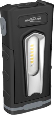 LED-Werkstattleuchte Ansmann WL 500R Pocket, 500 lm (Hauptleuchte), 180 lm (Knopfleuchte), bis zu 26 h, B 64,8 × T 40,5 × H 131 mm, schwarz
