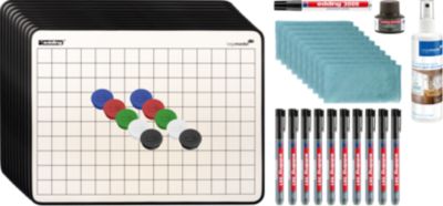 Legamaster Lerntafel Starterset, 43-teilig, Tafel Hoch-/Querformat, 2-seitig, blanko/kariert, magnetisch, B 302 x H 226 mm, emaillierter Stahl, weiß