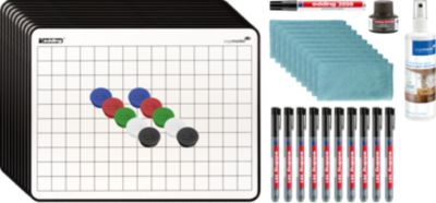 Legamaster Lerntafel Starterset, 43-teilig, Tafeln Hoch-/Querformat, 2-seitig, blanko/kariert, magnetisch, B 305 x H 229 mm, lackierter Stahl, wei