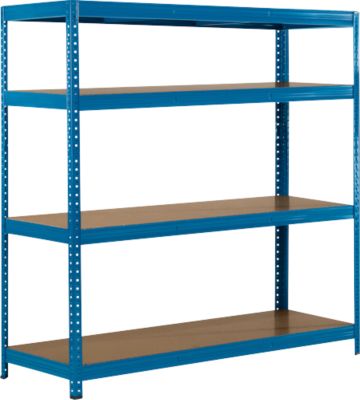 Legbordstelling - complete stelling -  B 1500 x D 600 x H 1600 mm - met 4 legborden - draagvermogen per legbord 350 kg- epoxygelakt - hemelsblauw RAL 5015