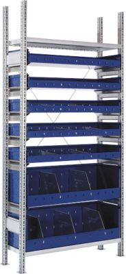 Legbordstelling R 3000, Complete stelling 1,055 m, 1 basis stelling met 2 legborden en 7 magazijnbakken