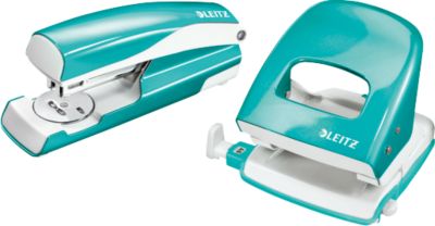 LEITZ® Bürolocher + Tischheftgerät Wow SET, metallic-eisblau