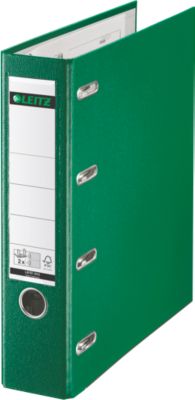 LEITZ® Doppelordner 1012, 2 x A5, Rückenbreite 75 mm, Präzisions-Hebelmechanik, Sichttasche für Rückenschild, Griffloch, Polypropylen, grün, 1 Stück