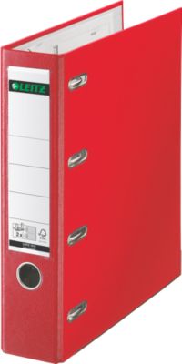LEITZ® Doppelordner 1012, 2 x A5, Rückenbreite 75 mm, Präzisions-Hebelmechanik, Sichttasche für Rückenschild, Griffloch, Polypropylen, rot, 1 Stück