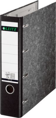 LEITZ® Doppelordner 1092, für Format 2 x A5, Rückenbreite 75 mm, Hebelmechanik, Rückenschild & Griffloch, FSC®-zertifiziert, Wolkenmarmor/schwarz