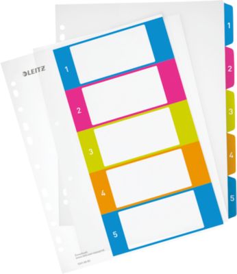 LEITZ® Kunststoffregister Wow, Zahlen 1-5, A4 Überbreite, PC-beschriftbar,einzeln