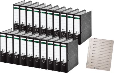 LEITZ® Ordner 1080, A4, 80 mm, Karton, Wolkenmarmor, 20 Stück + 1 x LEITZ® Trennblätter
