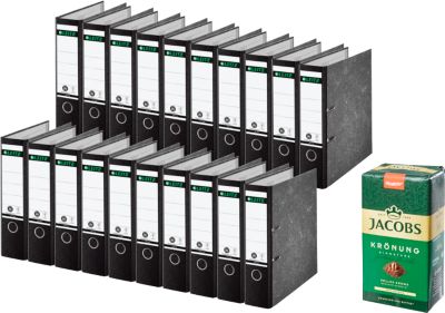 LEITZ® Ordner 1080, DIN A4, 80 mm, 20 Stück + gratis Jacobs Krönung Kaffee, 500 g