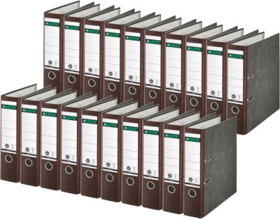 LEITZ® Ordner 1080, DIN A4, Rückenbreite 80 mm, Griffloch, geklebtes Rückenschild, Hartpappe, 20 Stück, braun