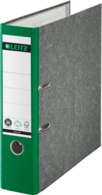 LEITZ® Ordner 1080, DIN A4, Rückenbreite 80 mm, Griffloch, geklebtes Rückenschild, Hartpappe, 20 Stück, grün