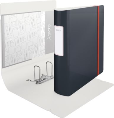 Leitz® Ordner 180° Active Cosy, A4, Rückenbreite 82 mm, 180°-Hebelmechanik, geklebtes Rückenschild & Gummiband, grau