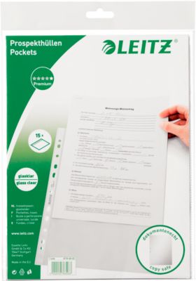 LEITZ Prospekthülle 4770, DIN A4, oben offen, 15 Stück, glasklar, transparent