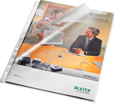 LEITZ Prospekthüllen 4780, DIN A4, oben und Lochseite offen, 100 Stück, 4 fach Lochung