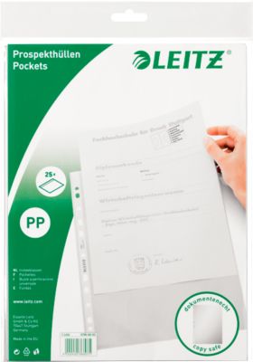 LEITZ Prospekthüllen 4796, DIN A4, oben offen, 25 Stück, genarbt, transparent