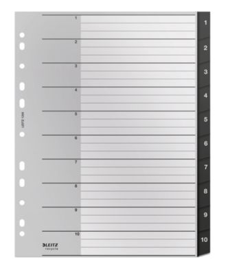 Leitz® Registermappe Recycle, A4, beschreibbar, Universalllochung, zu 100 % recycelbar, Kunststoff, schwarz, Taben 1-10
