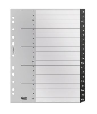 Leitz® Registermappe Recycle, A4, beschreibbar, Universalllochung, zu 100 % recycelbar, Kunststoff, schwarz, Taben A-Z