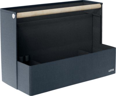 Leitz Schreibtisch-Organizer, 4 Fächer + 3 Stifteschlaufen, bis 8 kg, B 380 x T 190 H 260 mm, Holzgriff, Recycling-Stoff, dunkelgrau