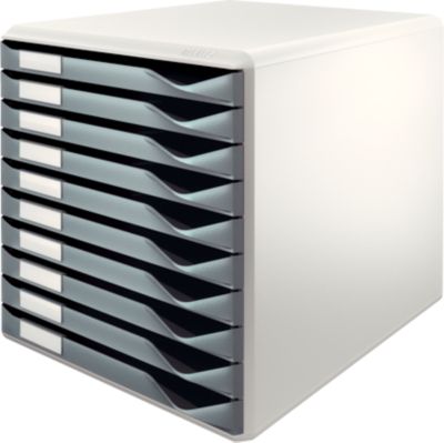 LEITZ® Schubladenbox, 10 Schübe, DIN A4, Polystyrol, lichtgrau/grau