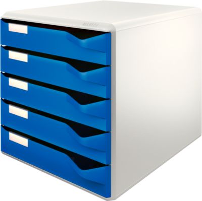 LEITZ® Schubladenbox, 5 Schübe, DIN A4, Polystyrol, lichtgrau/blau