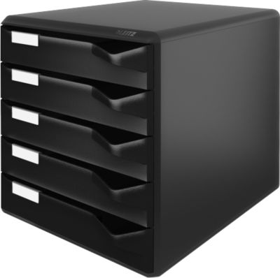 LEITZ® Schubladenbox, 5 Schübe, DIN A4, Polystyrol, schwarz/schwarz