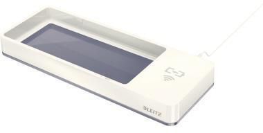 Leitz Stifteschale WOW Duo Colour, Qi-Induktionsladegerät, Polystyrol, B 26,6 x H 2,8 x T 10,1 cm, grau/weiß
