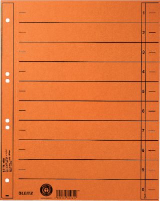 LEITZ® Trennblätter, DIN A4, Zahlen, 100 Stück, orange