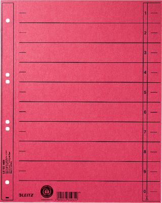 LEITZ® Trennblätter, DIN A4, Zahlen, 100 Stück, rot