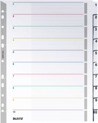 LEITZ®  Wiederbeschreibbare Kartonregister, Zahlen 1-10,  mit Lochung