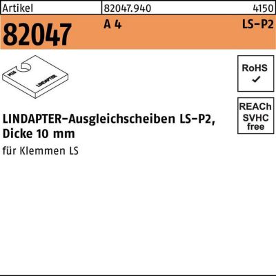 LINDAPTER Ausgleichsscheibe R 82047 LS-P2, A4 Edelstahl, Ø 10 mm, Dicke 10 mm, 1 Stück