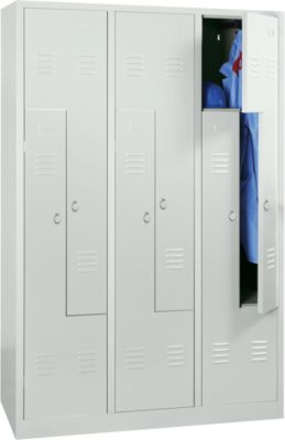 Locker, 6 compartimenten, 6 vakken, Z-deuren, met sokkel, draaivergrendeling, lichtgrijs