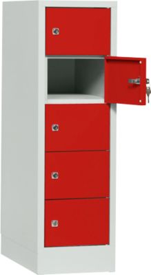 Lockerkast, plaatstaal, deuraanslag rechts, cilinderslot, 5 vakken, B 300 x H 965 mm, lichtgrijs RAL 7035/vuurrood RAL 3000