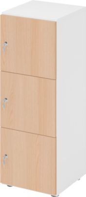Lockerkast Topas Line, 3 dossierhoogtes, 3 compartimenten, cilinderslot, B 400 x D 420 x H 1100 mm, wit/eiken