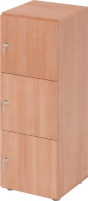 Lockerkast Topas Line, 3 x ordnerhoogte, 3 compartimenten, cilinderslot, B 400 x D 420 x H 1100 mm, notenhout/walnoot