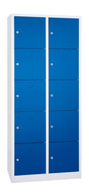 Lockerzuil, 10 vakken, cilinderslot, hoogte 1900 mm, lichtgrijs/gentiaanblauw