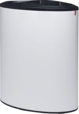Lune Design-Abfalleimer Binc, Stahl, offener Kunststoffdeckel, 50 l, 3 Abfallströme, mobil, B 360 x T 560 x H 680 mm, weiss/schwarz
