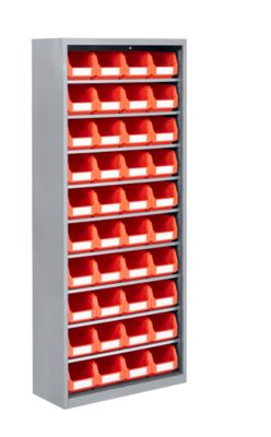 Magazinregal, 1690 mm hoch, 9 Böden, 40 Kästen, lichtgrau
