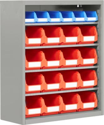 Magazinregal, 830 mm hoch, 6 Böden, 22 Kästen, weißalu