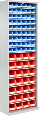 Magazinschrank, 1980 mm hoch, 15 Böden, 82 Kästen, ohne Türen, lichtgrau
