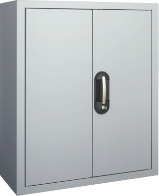 Magazinschrank, 830 mm hoch, 4 Böden, 24 Kästen, mit Türen, weißalu