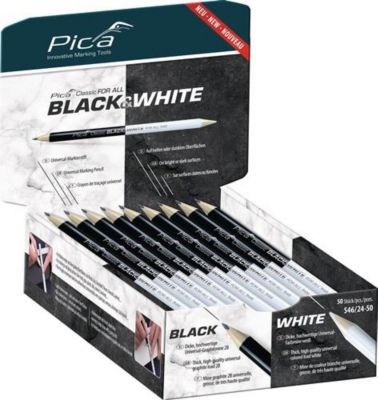 Markierstift Classic FOR ALL Black&White L.24cm 2B beids.gespitzt PICA, 50 Stück