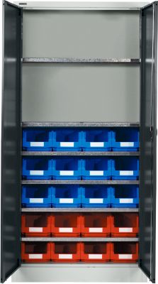 Materialschrank mit 20 Sichtlagerkästen LF 321, H 1935 mm, lichtgrau/anthrazitgrau