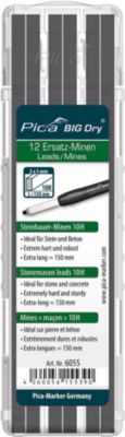 Maurerbleistift Ersatzminen Pica BIG Dry 6055, Graphit 10 H, für Stein & Beton, L 150 mm, mit Etui, 12 Stück