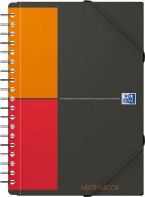 Meetingbook Oxford International, DIN B5, weiß-kariert, 80 Blatt, spiralgebunden, Optik Paper, orange/rot/grau
