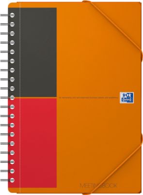 Meetingbook Oxford International, DIN B5, weiß-liniert, 80 Blatt, spiralgebunden, Optik Paper, orange/rot/schwarz