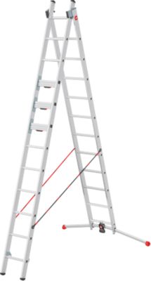 Mehrzweckleiter Hailo S110 Pro, 2-teilig, 2 x 12 Sprossen, Drehstufen-System, Bodenausgleich, bis 150 kg, Aluminium und Kunststoff, silber