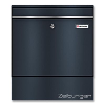 Metzler Briefkasten BK212-RE-ZF, austauschbares Namensschild, separates Zeitungsfach, abschließbar, B 390 x T 116 x H 433 mm, Stahl, anthrazitgrau RAL 7016